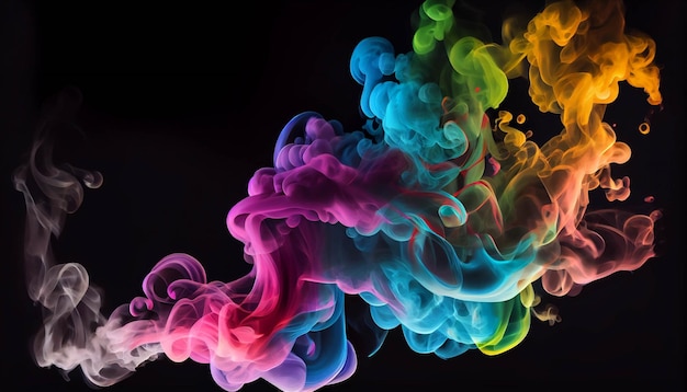 Cerca de humo de colores sobre un fondo negro generativo ai