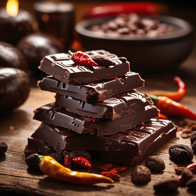 Cerca de las irresistibles barras de chocolate afrodisíaco con chile generativo Ai