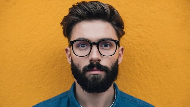 Cerca de un joven barbudo con gafas aislado