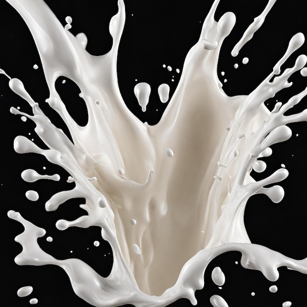 Foto cerca de la leche fresca salpicada en el concepto de vista superior negra