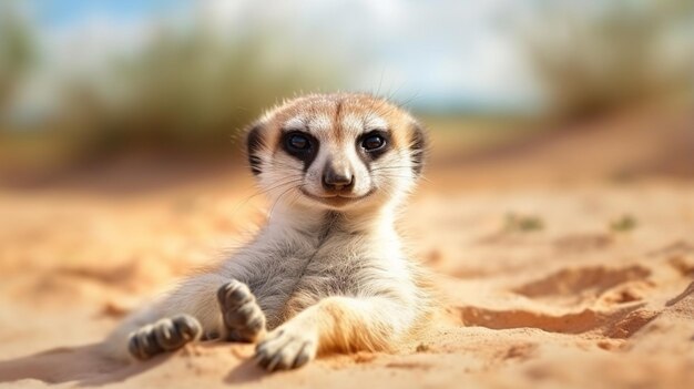 De cerca un lindo animal suricata relajándose en el desierto