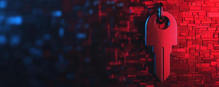Cerca de la llave de seguridad contra un fondo digital que simboliza la protección contra las amenazas de malware La imagen transmite una sensación de seguridad y vigilancia en la era digital
