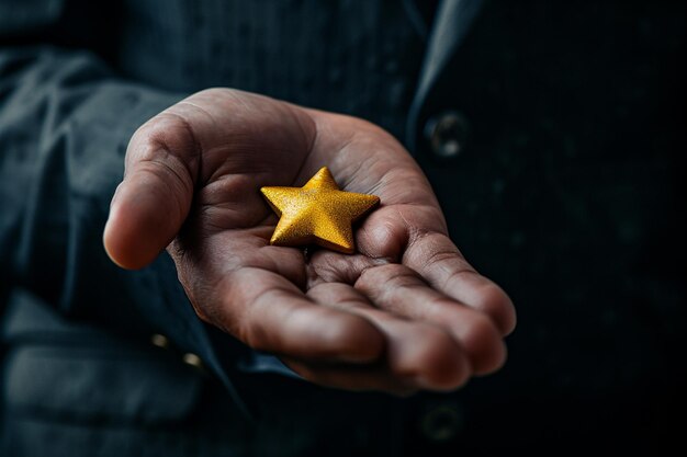 cerca de la mano sosteniendo la estrella de oro