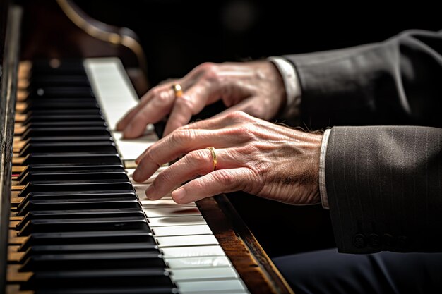 de cerca de la mano tocando el piano estilo bokeh fondo