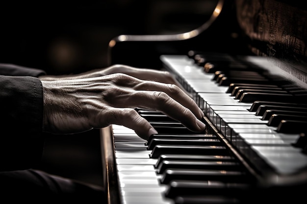 de cerca de la mano tocando el piano estilo bokeh fondo