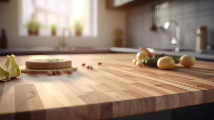Cerca de una mesa de madera en una cocina moderna generativa ai