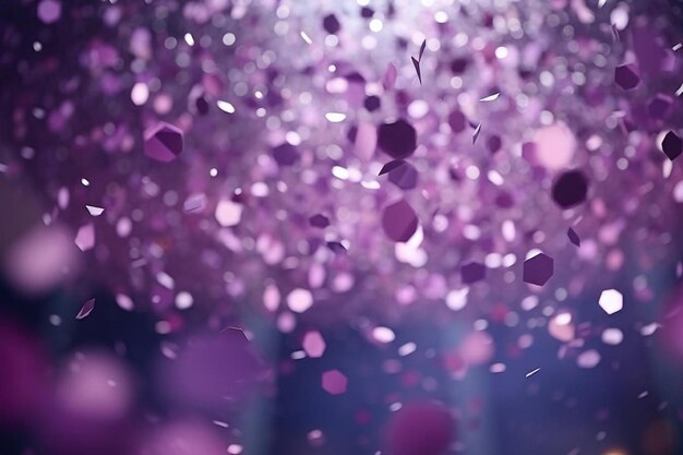 Cerca de muchas personas de la fiesta bailando luces púrpuras confeti volando por todas partes club nocturno
