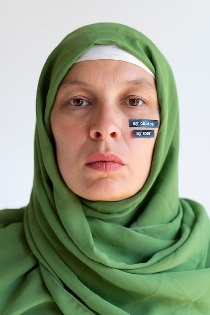 Foto cerca de mujer expresando mensaje de revolución