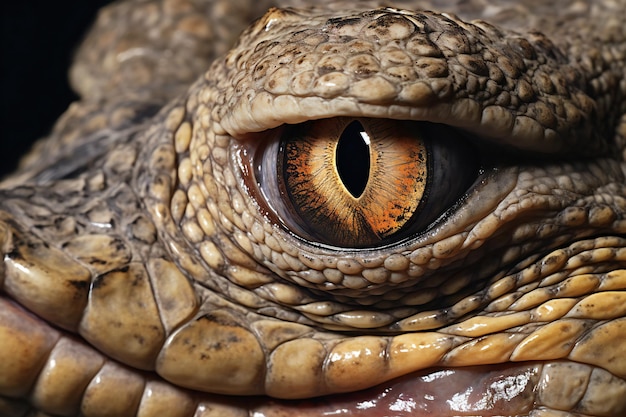 Cerca del ojo de un cocodrilo Fotografía macro de un animal