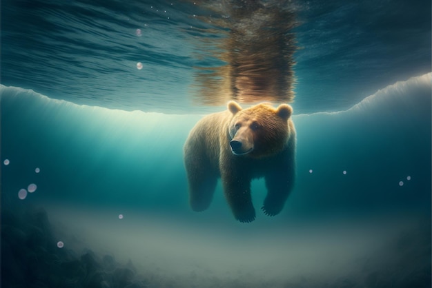 Cerca de oso nadando en el agua generativa ai