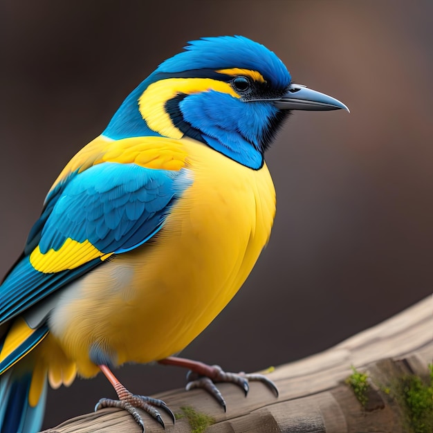 Cerca de un pájaro azul y amarillo