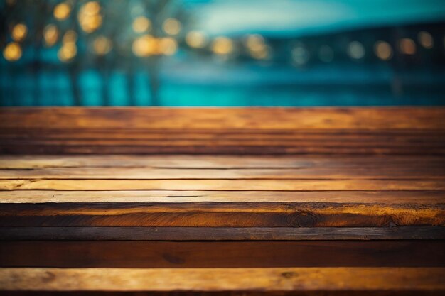 Cerca de la parte superior de la mesa de madera o textura del piso de madera con un concepto de fondo brillante para publicidad