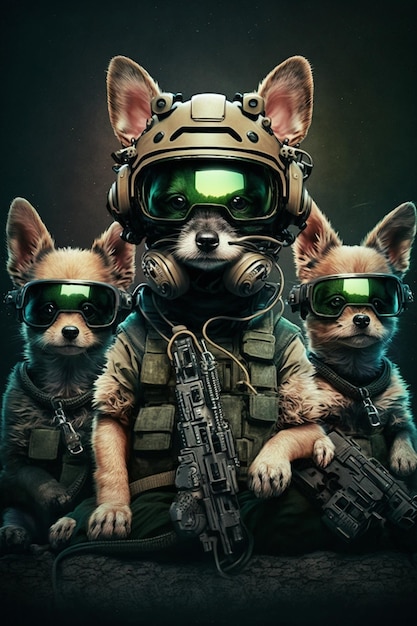 Cerca de perro con casco y gafas con ai generativa