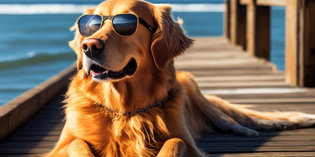 Cerca de perro con gafas de sol ai generativo