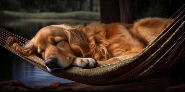 Cerca de perro tendido en una hamaca con la cabeza descansando ai generativo