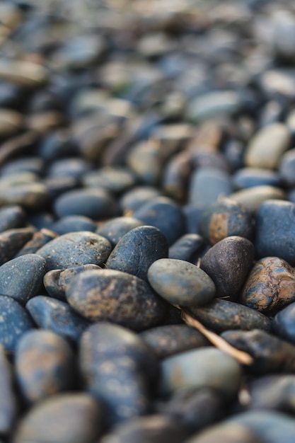 Cerca de piedras de guijarros en el pavimento