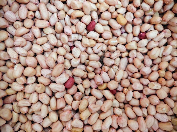 cerca de una pila de frijoles o cacahuetes de fondo