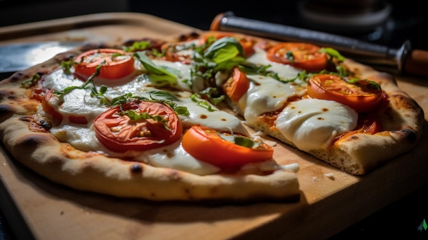 Cerca de pizza casera horneada con mozzarella fresca