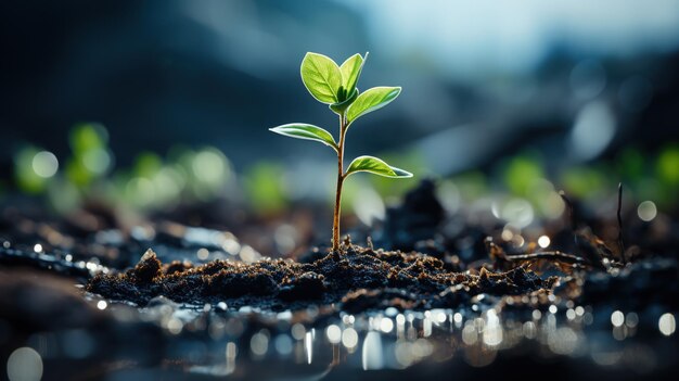 Foto cerca de las plantas jóvenes de brote