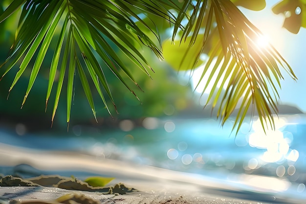 Foto de cerca de una playa con una palmera