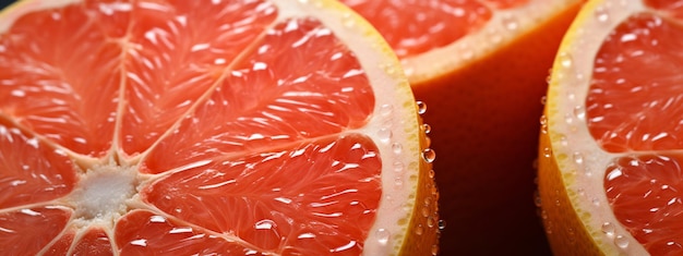 Foto cerca de pomelo en gotas de agua