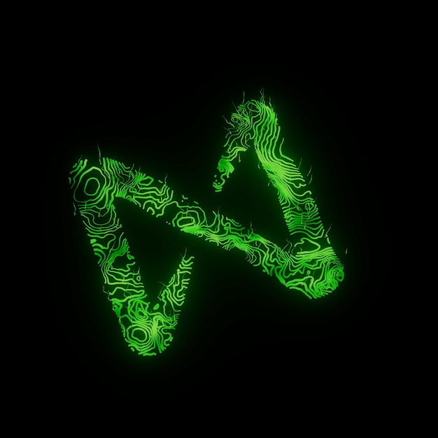 Cerca del protocolo Crypto Abstracto Topografía Holograma de neón Líneas de contorno Terreno Ilustración en 3D Render