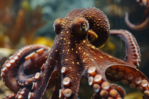 de cerca el pulpo vivo en el pulpo del acuario