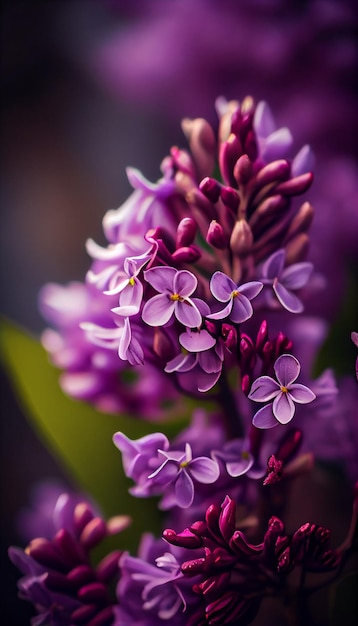 Cerca de un ramo de flores de color púrpura ai generativo