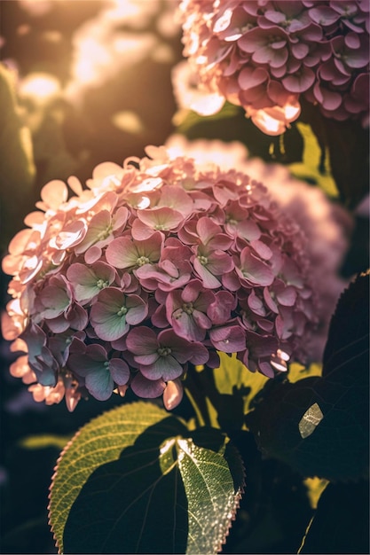 Cerca de un ramo de flores rosadas ai generativo