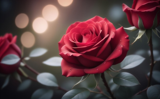 Cerca de la rosa roja en el jardín