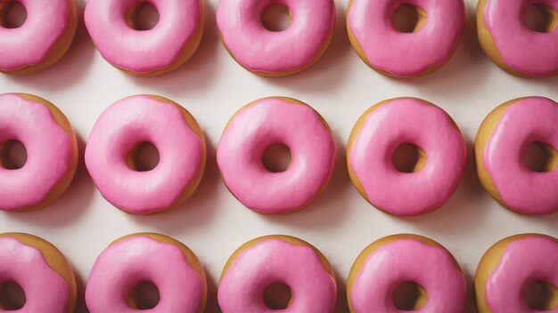 Foto de cerca de las rosquillas rosas sobrevive en la pared blanca