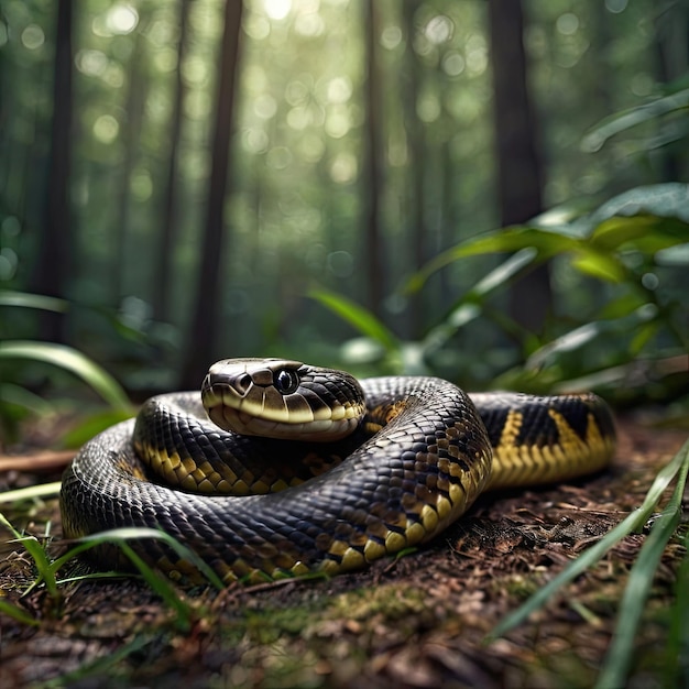 cerca de la serpiente en el bosque