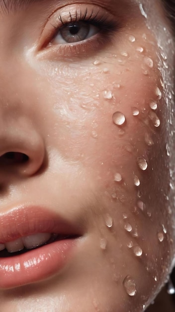Cerca la textura hidratada de la piel con gotas de agua