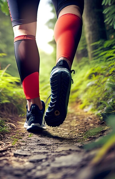 Cerca de trail runner en camino forestal