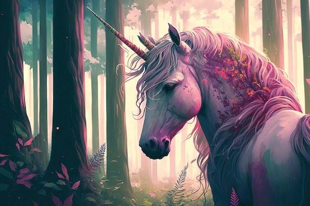 Cerca de un unicornio en el bosque