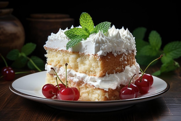 Cerca verticalmente un delicioso pastel blanco aparece sobre un fondo blanco y un wo generativo IA