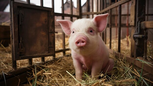 Un cerdito adorable en una jaula.