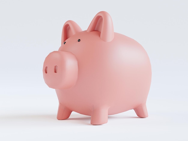 Cerdito rosa ahorrar dinero sobre fondo blanco para depósito y concepto de crecimiento de ahorro financiero por 3d render.