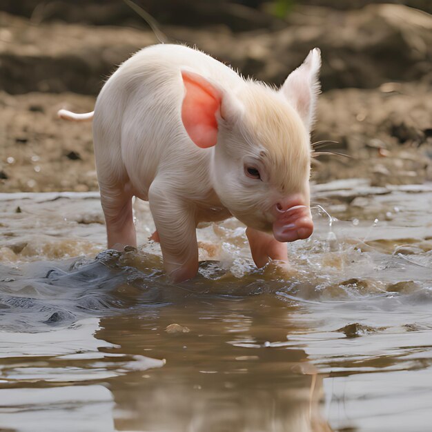 un cerdo en el agua está de pie en el agua