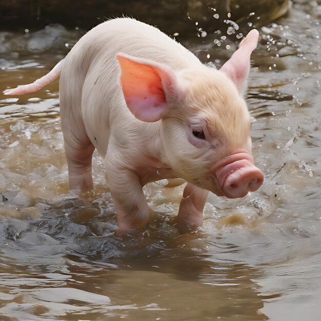 Foto un cerdo en el agua está nadando en un río