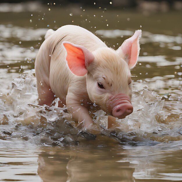 un cerdo en el agua con el número 3 en él