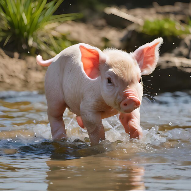 Foto un cerdo en el agua con el número 3 en él