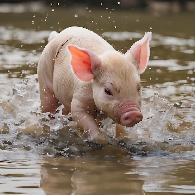 Foto un cerdo en el agua con el número 3 en él