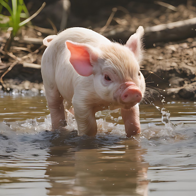 Foto un cerdo en el agua está de pie en el agua