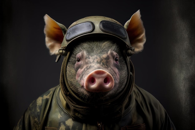 Un cerdo con chaqueta y gafas.