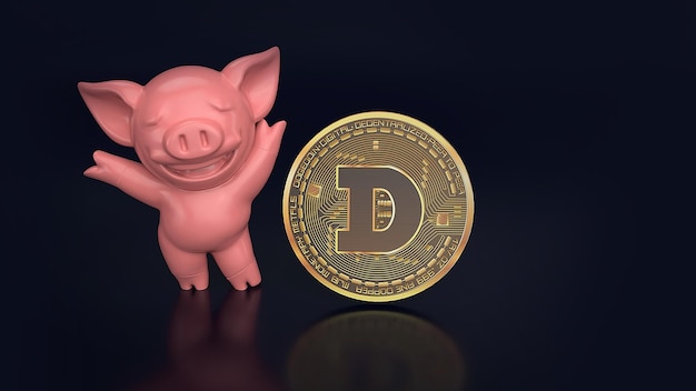 Cerdo de color rosa con moneda de dogo de criptomoneda