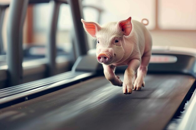 Un cerdo está corriendo en una cinta de correr