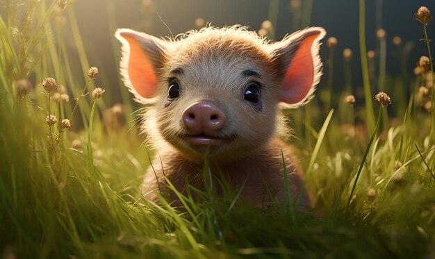 un cerdo está en la hierba al sol