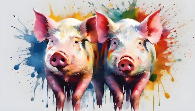 Foto cerdo europeo colorido en salpicaduras de pintura
