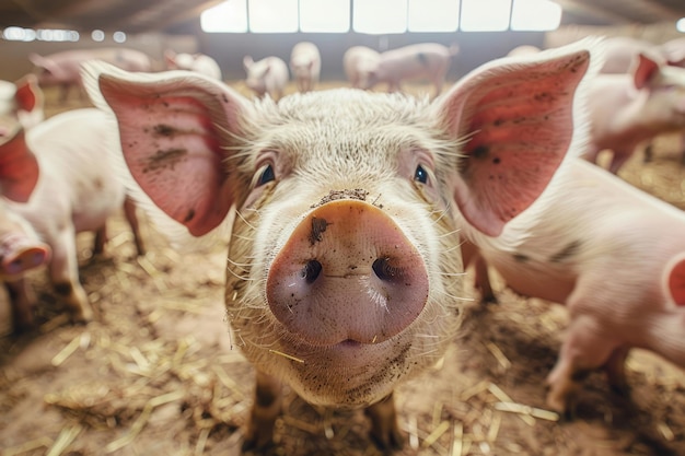 Foto cerdo en el granero de la granja de cerdos